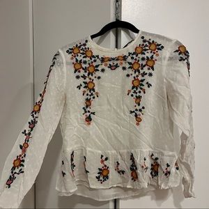 Zara Embroidered White Blouse with Flower Details Small